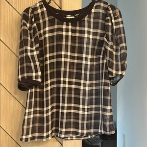 Women's Dark Blue and White Plaid Top